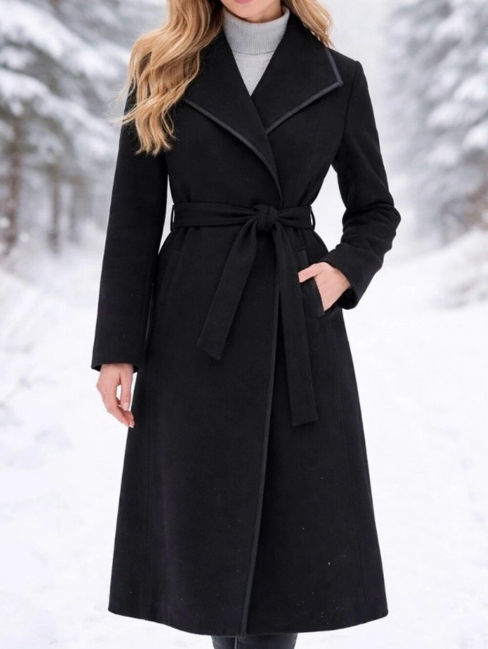 NWT Tahari Black Wrap Belted Trench Coat